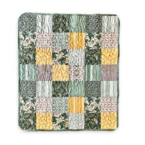 Handmade Quilt Wall Hanging Teal Yellow Gray Floral Botanical Butterfly Abstract